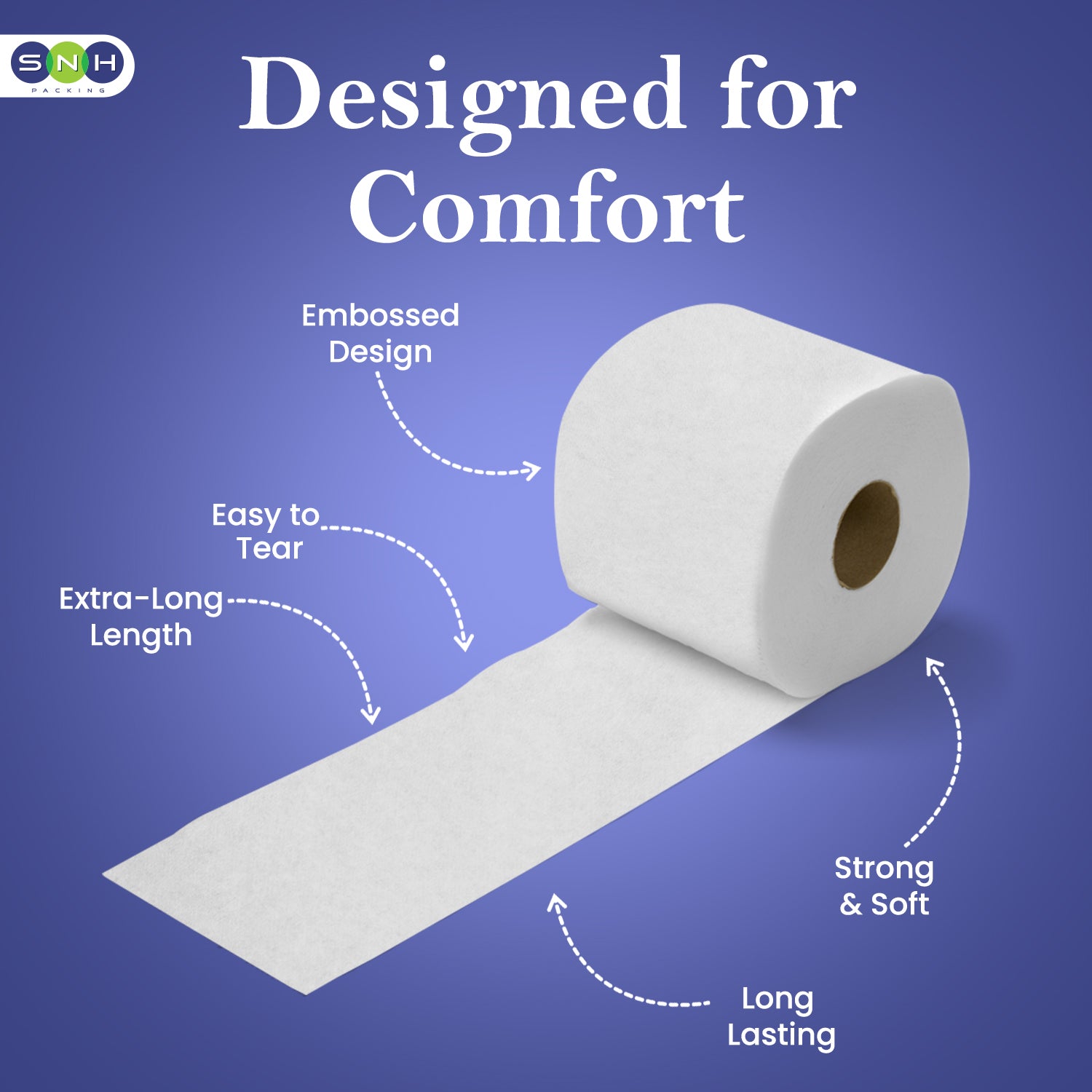 Roll of paper towel with features highlighted on a blue background