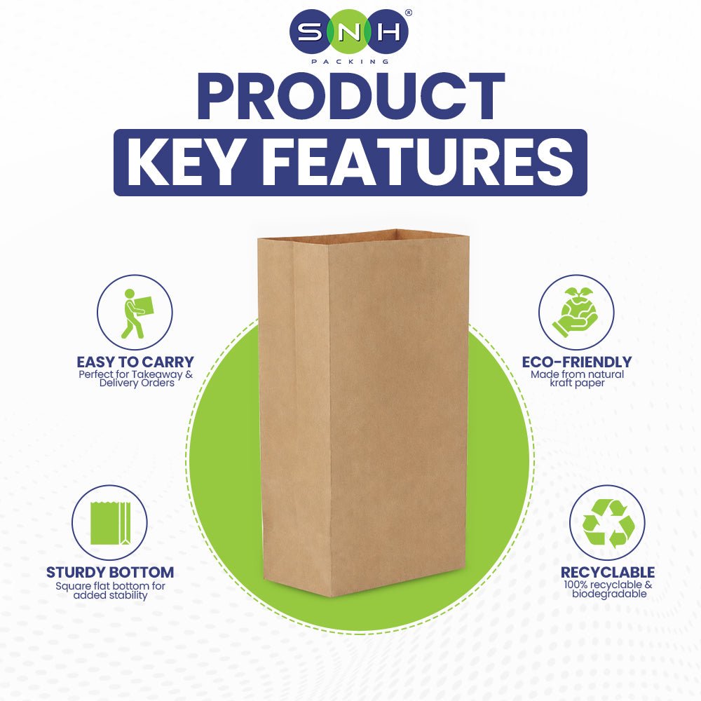Square Bottom Paper Bags Brown White Kraft Takeaway - SNH Packing