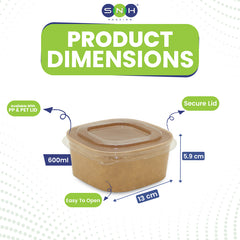 Product dimensions of a container with SNH branding 