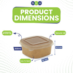 Product dimensions of a container with SNH branding 