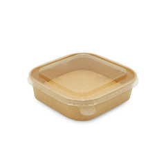 Gold-colored food container with a clear lid 