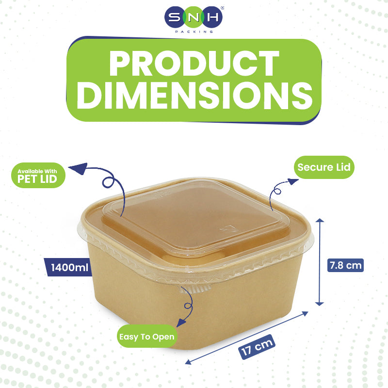 Product dimensions of a container with SNH branding