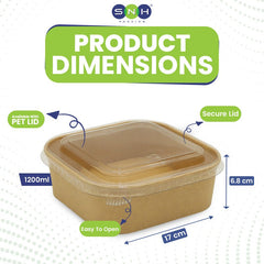 Square Brown Salad Bowls with PET PP Lids 400ml to 1400ml - SNH Packing