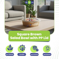 Square Brown Salad Bowls with PET PP Lids 400ml to 1400ml - SNH Packing