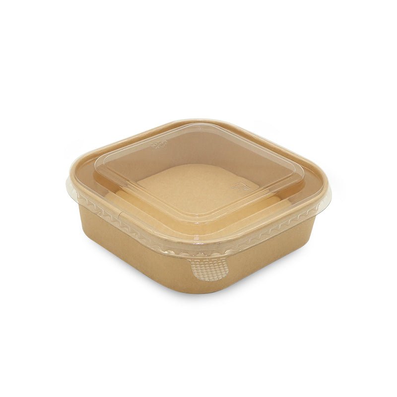 Square Brown Salad Bowls with PET PP Lids 400ml to 1400ml - SNH Packing