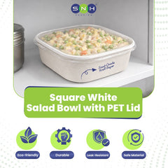 Square White Salad Bowl with PET Lid 400ml to 1200ml - SNH Packing
