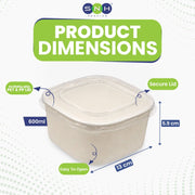Square White Salad Bowl with PET Lid 400ml to 1200ml - SNH Packing