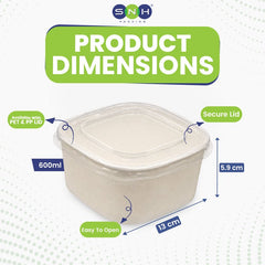 Square White Salad Bowl with PET Lid 400ml to 1200ml - SNH Packing