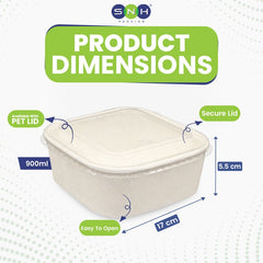 Square White Salad Bowl with PET Lid 400ml to 1200ml - SNH Packing