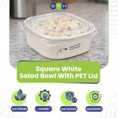 Square White Salad Bowl with PET Lid 400ml to 1200ml - SNH Packing
