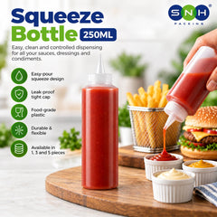 Squeeze Bottle 250ML Easy Pour Plastic Sauce Bottle - SNH Packing