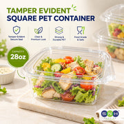 Tamper-Evident Square PET Container 28 oz - 200 Pcs - SNH Packing