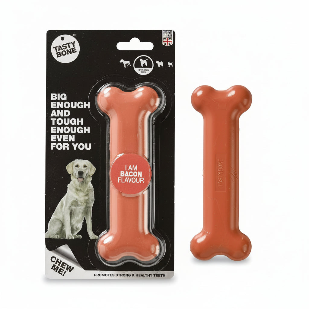 Tasty Bone Nylon Dog Chew Toy, Durable & Indestructible Chew for Large Dogs, Bacon Flavor - SNH Packing