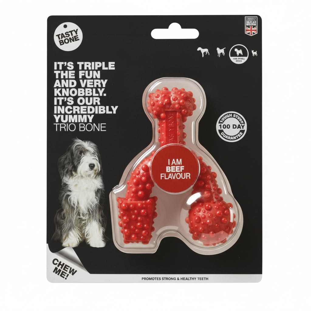 Tasty Bone Nylon Trio Dog Chew Toy, Durable & Indestructible Chew for Small Dogs, Beef Flavor - SNH Packing