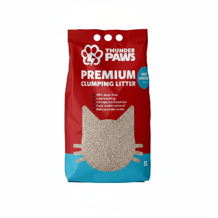 Thunder Paws Premium Hard Clumping Clay Cat Litter BABY POWDER 5L