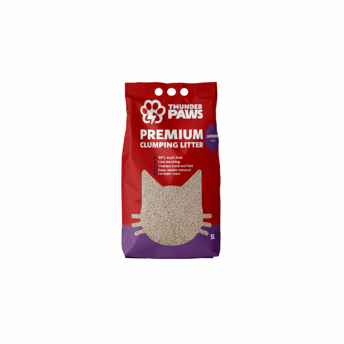 Thunder Paws Premium Hard Clumping Clay Cat Litter LAVENDER 5L