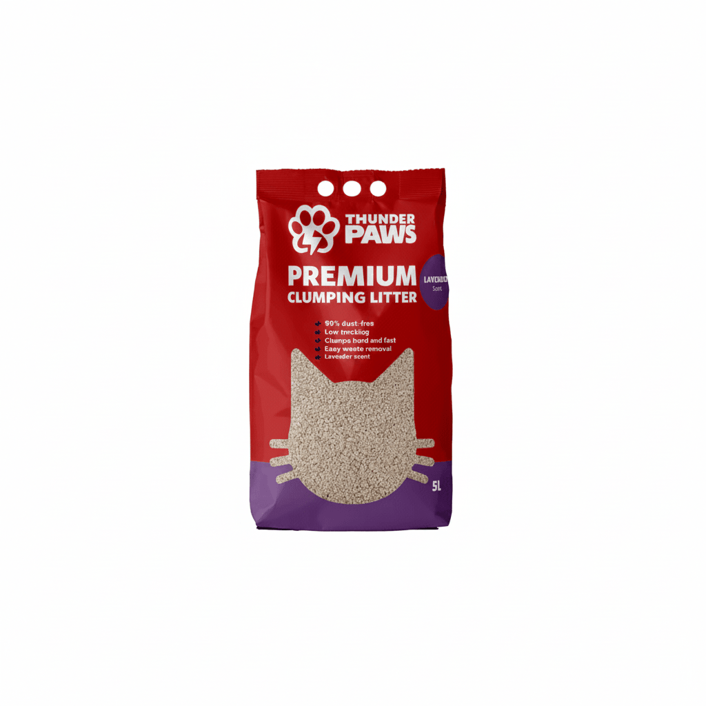 Thunder Paws Premium Hard Clumping Clay Cat Litter LAVENDER 5L - SNH Packing