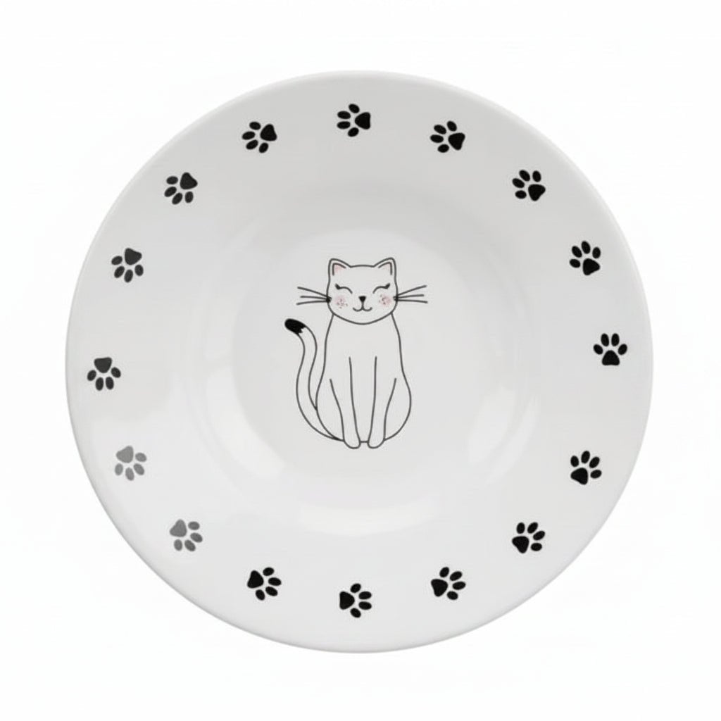 Trixie Ceramic Bowl Paw Print for Short-Nose Cat Breeds WHITE - 15CM - SNH Packing