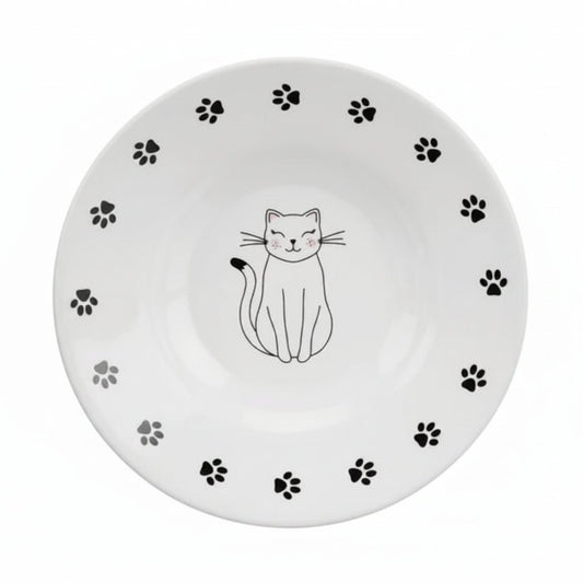 Trixie Ceramic Bowl Paw Print for Short-Nose Cat Breeds WHITE - 15CM - SNH Packing