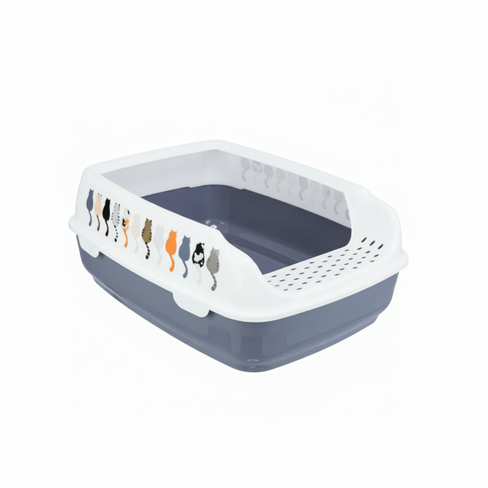 Trixie Delio Cat Litter Tray Rim with Cats Design - GREY/35X20X48CM