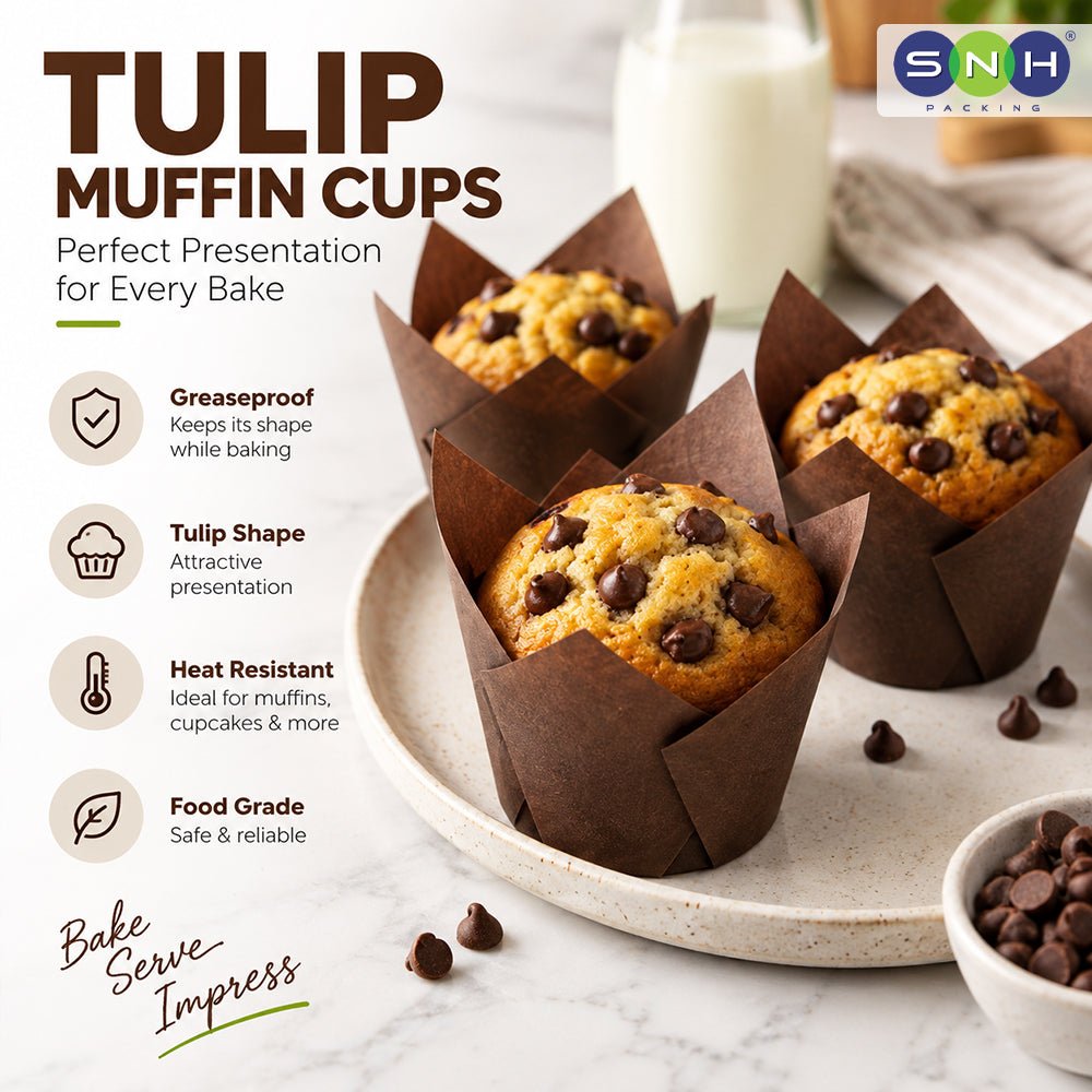 Tulip Muffin Cups Brown 15x15cm 100 Pieces - SNH Packing