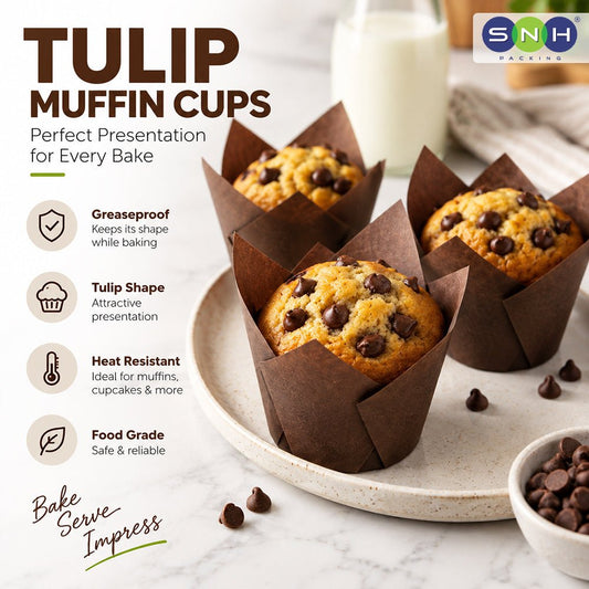 Tulip Muffin Cups Brown 15x15cm 100 Pieces - SNH Packing
