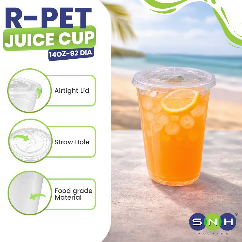 U-Shaped RPET Cups With Lid 92mm- Disposable Cold Drink Cups - SNH Packing
