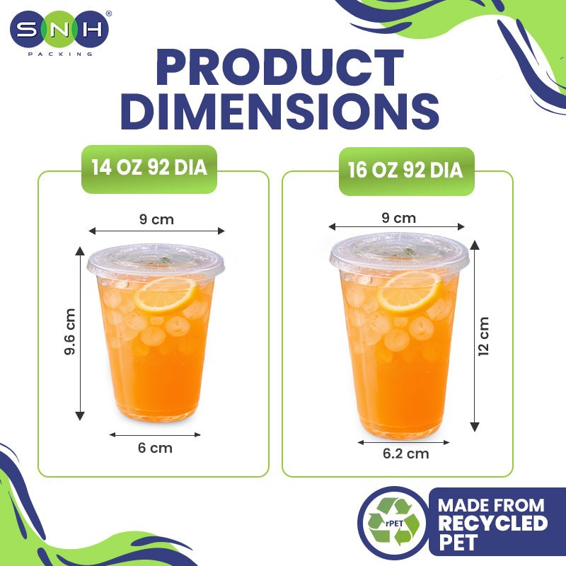U-Shaped RPET Cups With Lid 92mm- Disposable Cold Drink Cups - SNH Packing