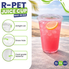 U-Shaped RPET Cups With Lid 92mm- Disposable Cold Drink Cups - SNH Packing