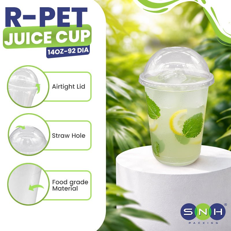 U-Shaped RPET Cups With Lid 92mm- Disposable Cold Drink Cups - SNH Packing