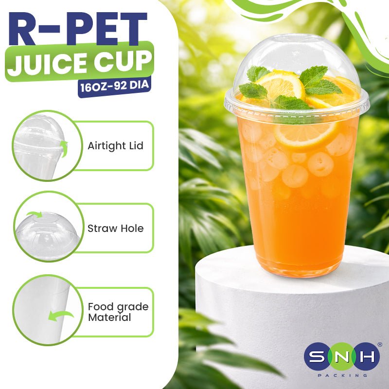 U-Shaped RPET Cups With Lid 92mm- Disposable Cold Drink Cups - SNH Packing