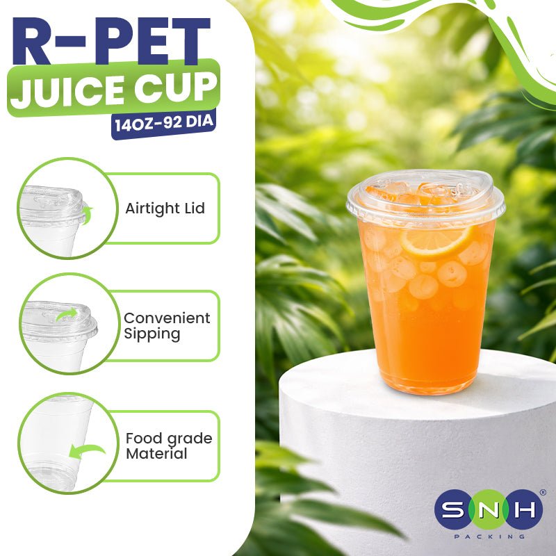 U-Shaped RPET Cups With Lid 92mm- Disposable Cold Drink Cups - SNH Packing