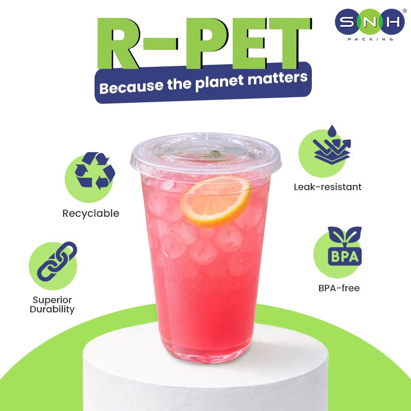 U-Shaped RPET Cups With Lid 92mm- Disposable Cold Drink Cups - SNH Packing