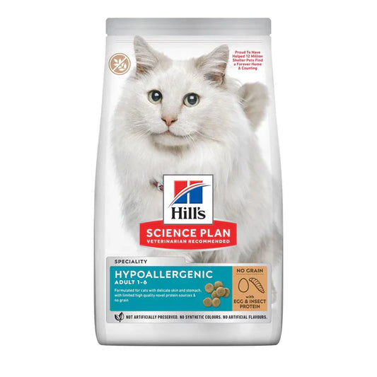 Hill’s Science Plan Hypoallergenic Adult Cat Food No Grain Egg & Insect Protein 1.5kg