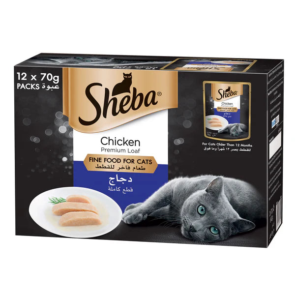 Sheba Fine Wet Cat Food Pouch Chicken Premium Loaf   12X70G