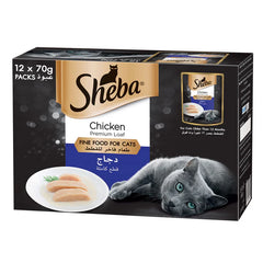Sheba Fine Wet Cat Food Pouch Chicken Premium Loaf   12X70G