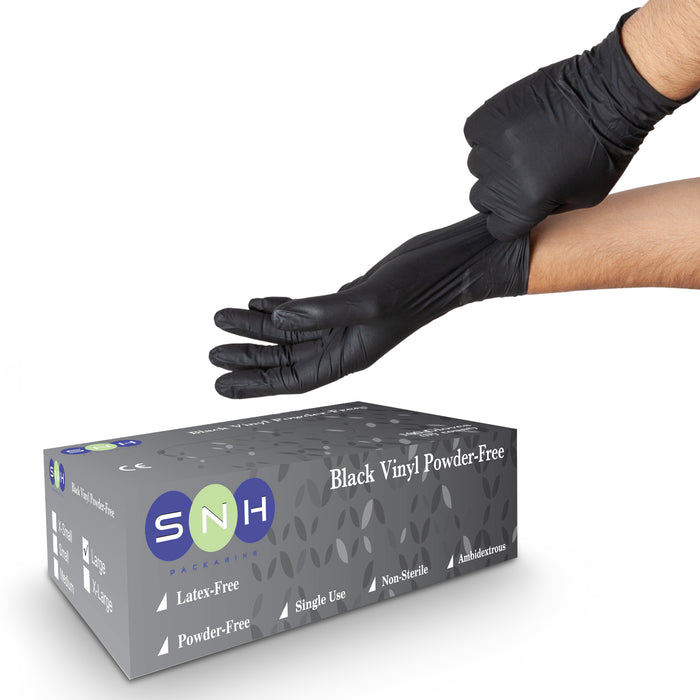 SNH Vinyl Gloves Powder Free 100 PCS Pack Black Blue Clear