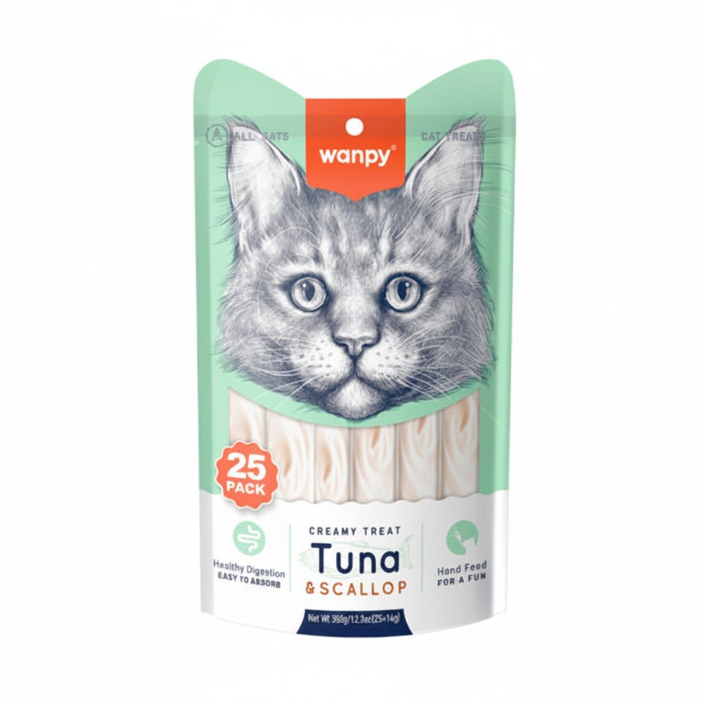 Wanpy Creamy Lickable Cat Treats – Tuna & Scallop (14g x 25pc) - SNH Packing