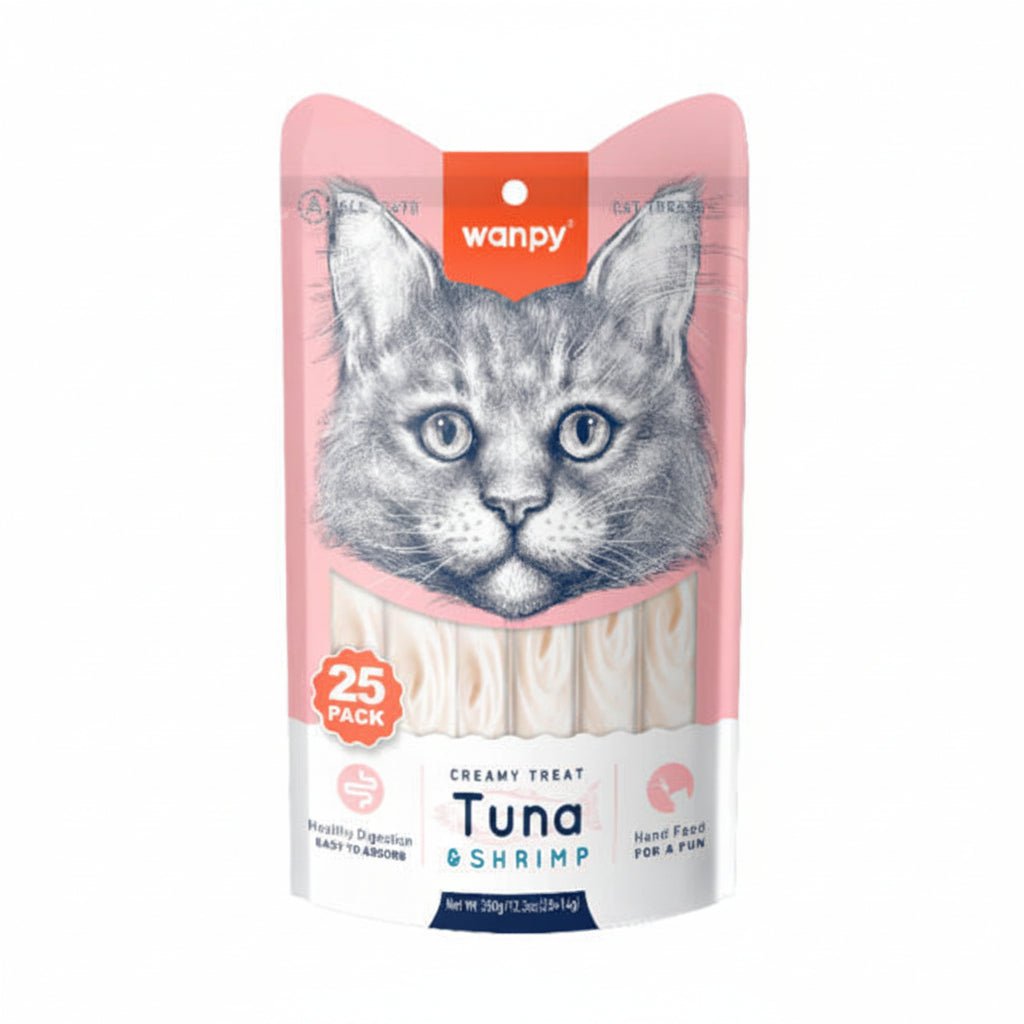 Wanpy Creamy Lickable Cat Treats – Tuna & Shrimp (14g x 25pc) - SNH Packing
