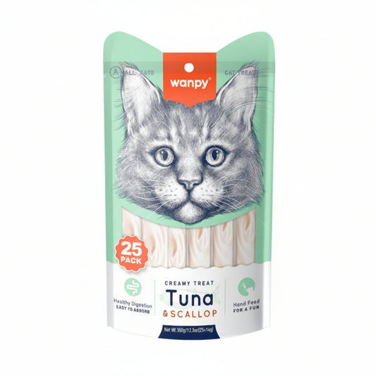 Wanpy Creamy Lickable Cat Treats – Tuna & Scallop (14g x 25pc)