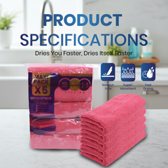 Microfiber Cleaning Cloth Pack – 40x40cm | 5pcs x 20PKTs | Multi-Color Options