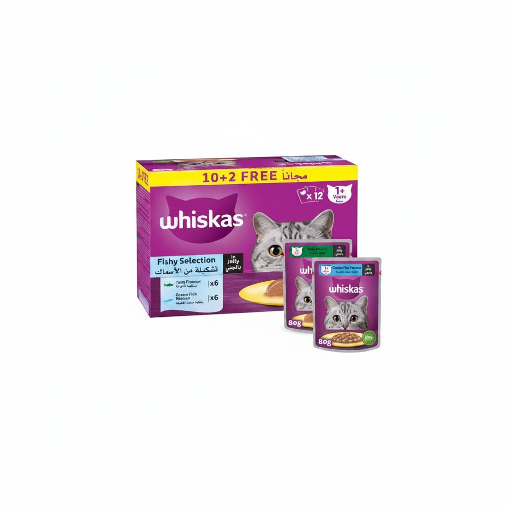 Whiskas Fishy Selection in Jelly Wet Cat Food 10+2 Multipack - 12X80G - SNH Packing
