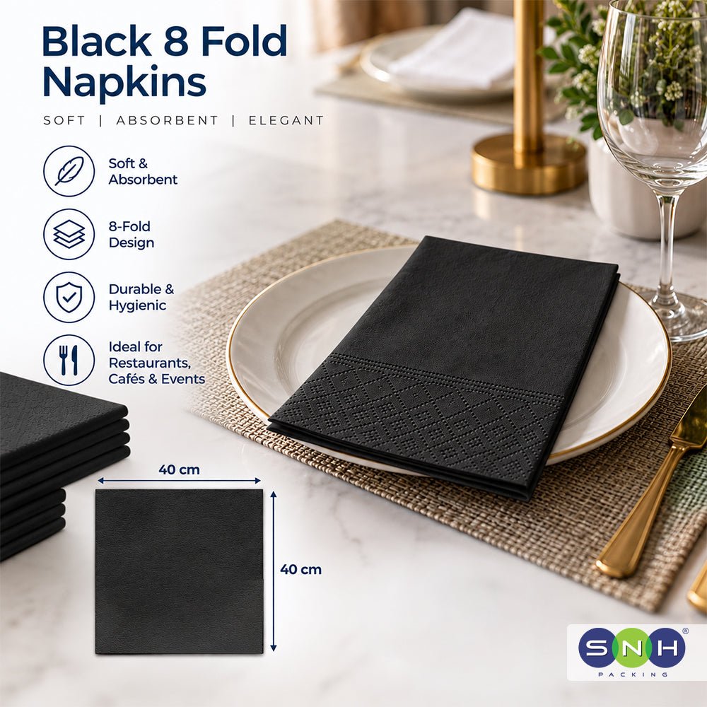 White Black 8 Fold Napkins 40x40CM 45 Sheets Premium Table Napkins - SNH Packing