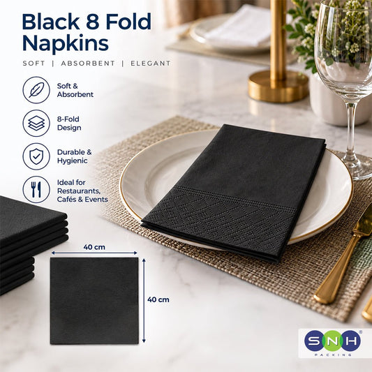 White Black 8 Fold Napkins 40x40CM 45 Sheets Premium Table Napkins - SNH Packing