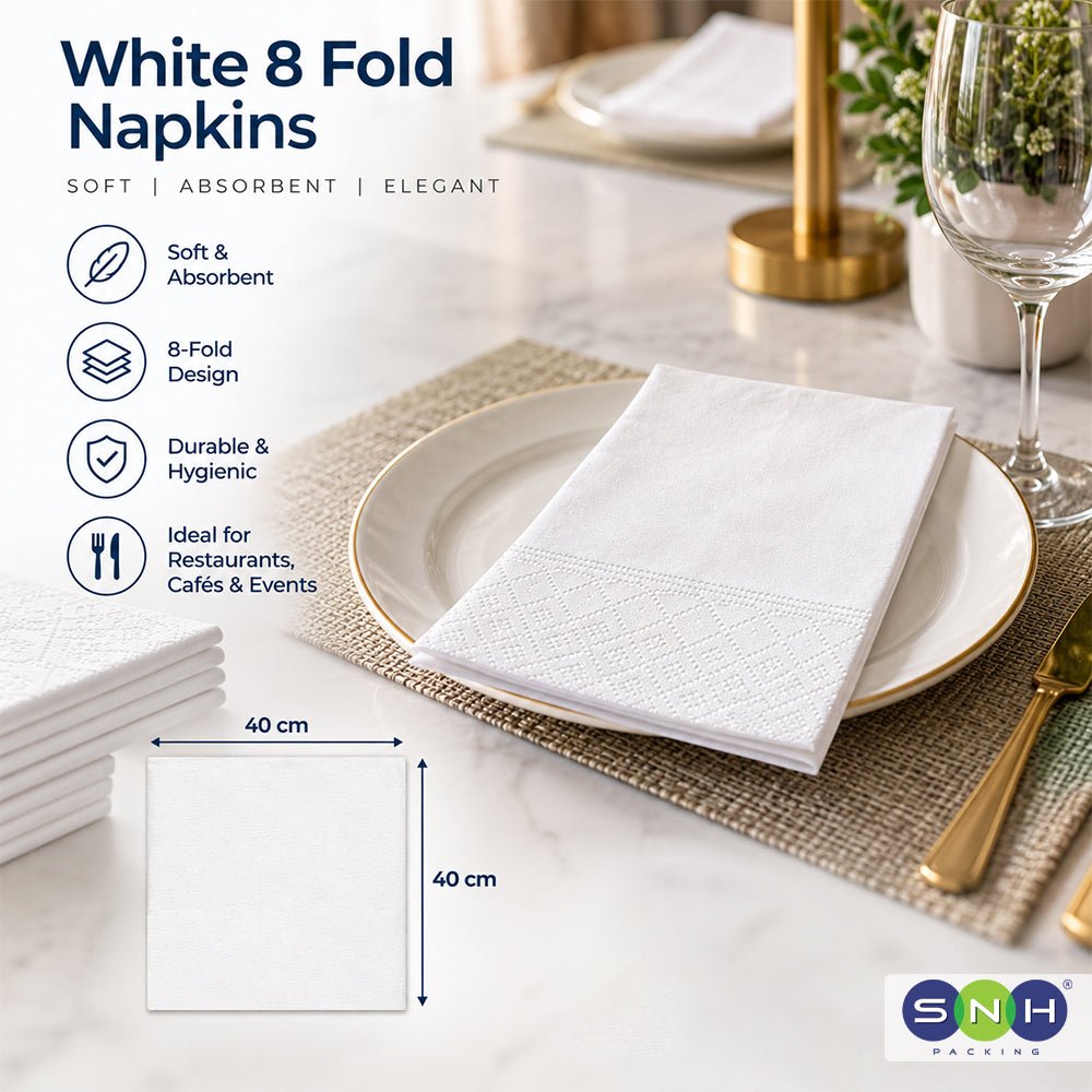 White Black 8 Fold Napkins 40x40CM 45 Sheets Premium Table Napkins - SNH Packing
