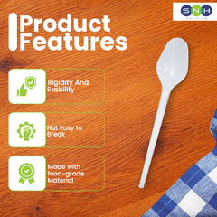 White Tea Spoons Heavy Duty Disposable Plastic Cutlery