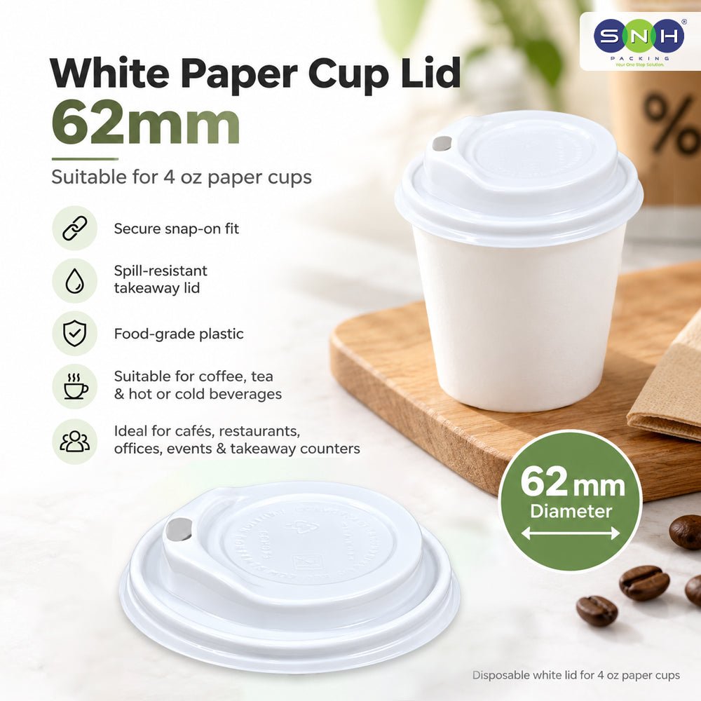 White Paper Cup Lids 62mm 80mm for 4oz 8oz Cups - SNH Packing