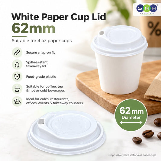 White Paper Cup Lids 62mm 80mm for 4oz 8oz Cups - SNH Packing