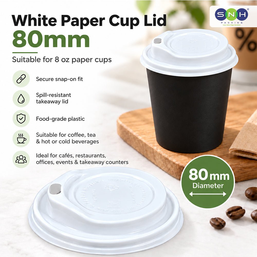 White Paper Cup Lids 62mm 80mm for 4oz 8oz Cups - SNH Packing