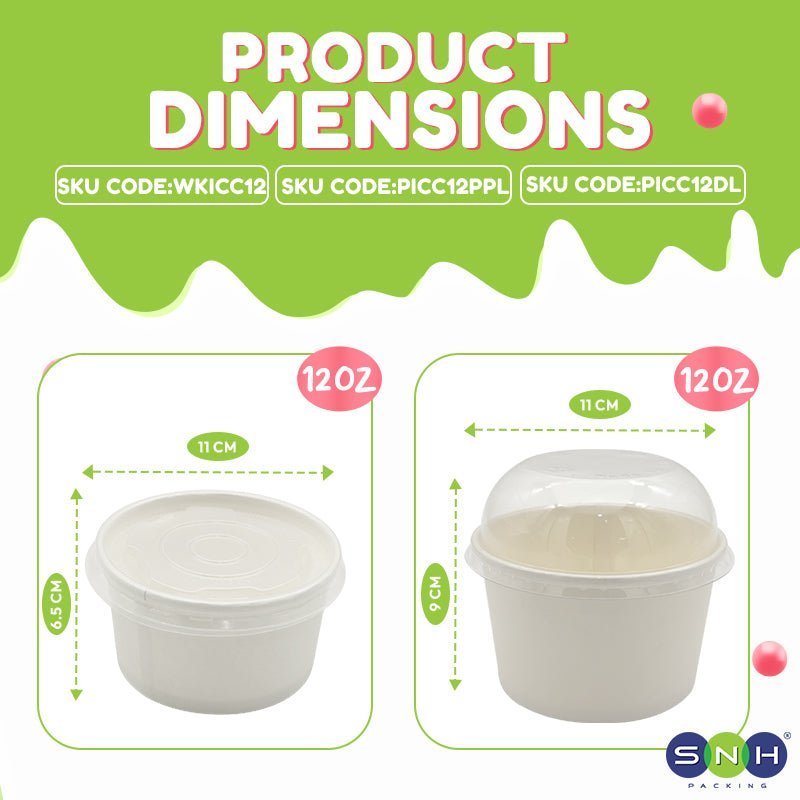 White Paper Ice Cream Cups with Lid 4 OZ to 16 OZ - SNH Packing